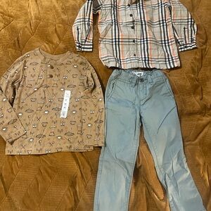 Plaid Shirt, Graphic Tee, and Blue Pants Set 4T